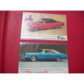1969 DODGE CHARGER AND SWINGER 340 POSTCARDS  FROM SWARTZ MOTORS DOVER N.J. NOS