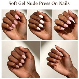 Dsixnails 160 uñas postizas nude, 5 tonos, cortas y cuadradas, calidad de salón duradera en casa, 4 semanas de duración, uñas postizas suaves y reutil