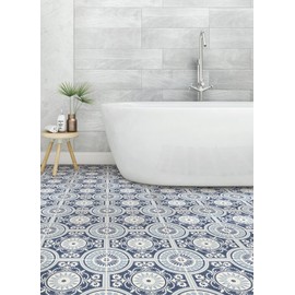 FloorPops 12-in by 12-in Blue Ezra Vinyl Peel & Stick Floor Tiles (10 Tiles), (10 sq.ft./Carton)