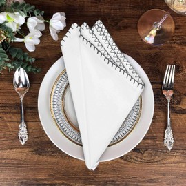 Softopia Cotton Napkin 100% Cotton Cloth Napkin Decorative Washable Napkins Set of 12 for Home, Kitchen, Dining, Cocktail Parties & Camping - White Grey (16"x16")
