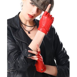 NappaNovum Women's Half Finger Leather With Silk Lining Performance Cycling Driving Gloves (S, Bright Red)