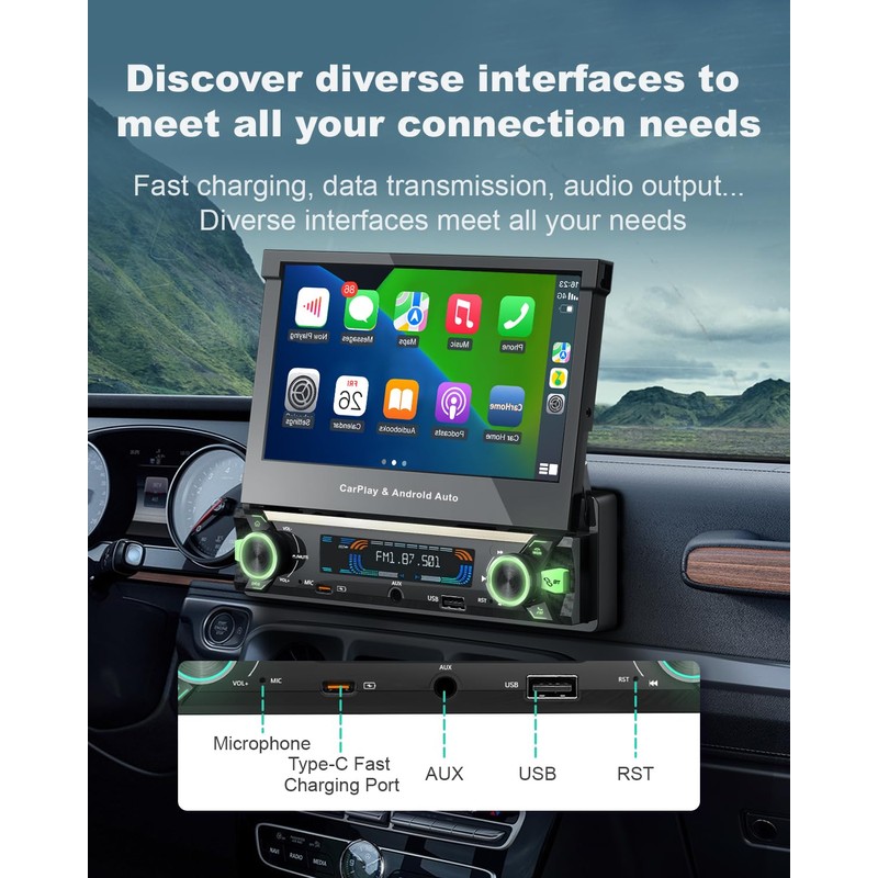 【Upgrade】Y-METDRIVING Single Din Motorized Flip Out Touchscreen Car Radio with