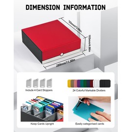 ZLCA Card Storage Box for MTG PTCG, Commander Deck Box Holds 3000+ Cards, Card Storage Case with 4 Stoppers, Card Organizer for TCG Sport Cards(Red&White)