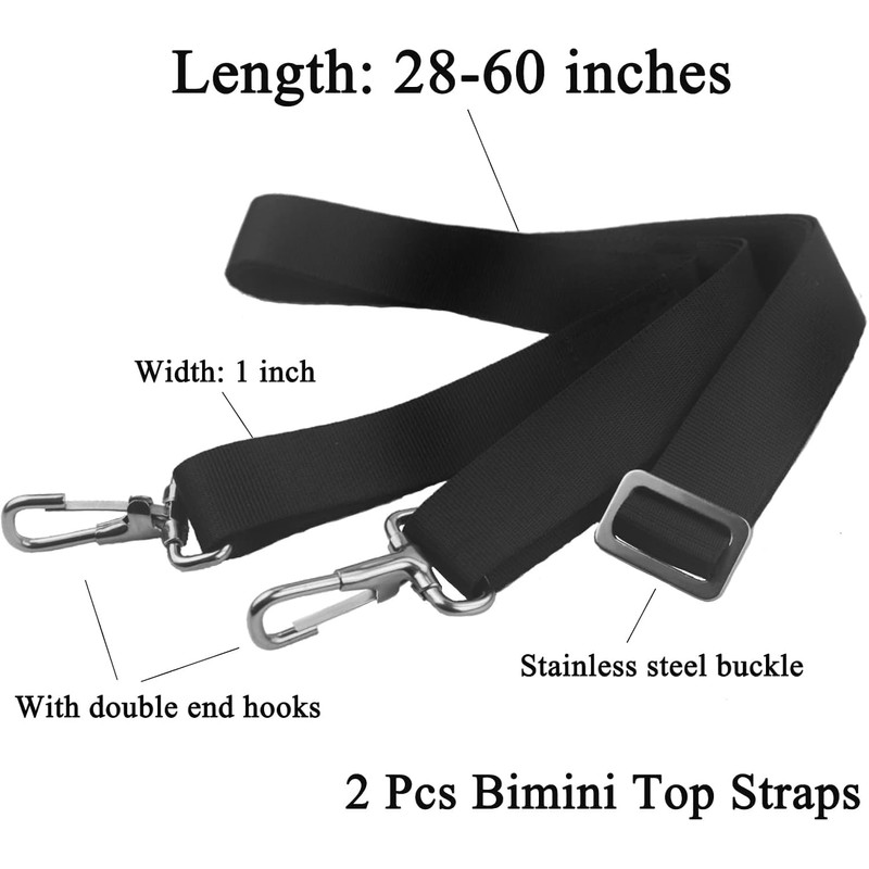 Pack of 2 Black Awning Straps for Boat, Adjustable Bimini