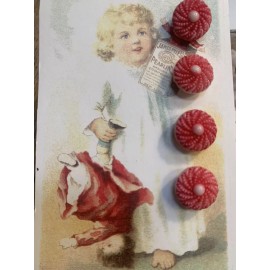 Set of 4 Vintage 1/2"  Painted Pink Red Glass Buttons ~ NOS