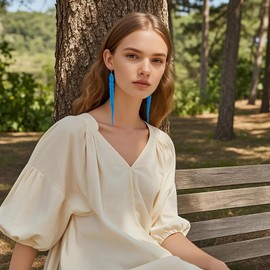 Coiris Magic Worm String Earrings for Women Long Twisty Fluffy Worm Interesting Funny Earrings Jewelry for Women(ER1320-Blue)