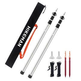 HIKEMAN Tent Poles Camping Poles for Tarp Awning Canopy Porch Sun Sails Tarpaulin Headroom Aluminium Adjustable Telescoping(2pcs,Silver)