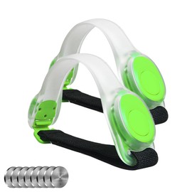 REAK LED Arm Band, Running, Light, Night Walking, Jogging, Walking, Bicycle, Reflective Band, Hem Band, Waterproof, Reflective, Flashing, Arms, Wrists, Lighted Bracelet, Set of 2 (Green+Green)
