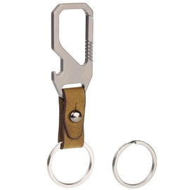Titanium Keychain with Genuine Leather Belt Loop, Detachable Car Key Fob with Beer Opener, Ultra-Light 12.8g EDC Key Holder, Includes 2 Durable Stainless Steel Key Rings