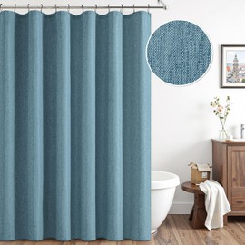 ANRODUO ANRODUO Extra Long Linen Shower Curtain, 108 Inch Long Heavy Duty Fabric Shower Curtain Set with 12 Metal Hooks, Waterproof Decor Machine Washable for Bathroom Bathtub Hotel, 72 x 108, Moonlight Blue
