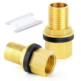 GASHER 2 pieces brass 1/2 inch female 1/2 inch male bulkhead tank connector adapter fitting with rubber ring