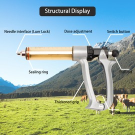 SLIYXTWIO 50ML Semi-Automatic Adjustable Injector Syringe，Precision Syringe Pump - Adjustable 1ml to 5ml Range for Fast Continuous Injection in Pigs, Cattle, Chicken, Goat, and Other Livestock