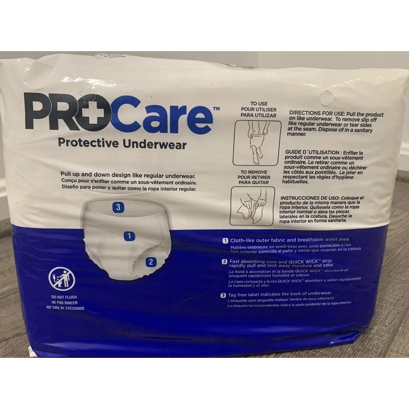 PROCARE Protective Underwear/Adult Diapers Large Waist 44"-58" 18 Pairs