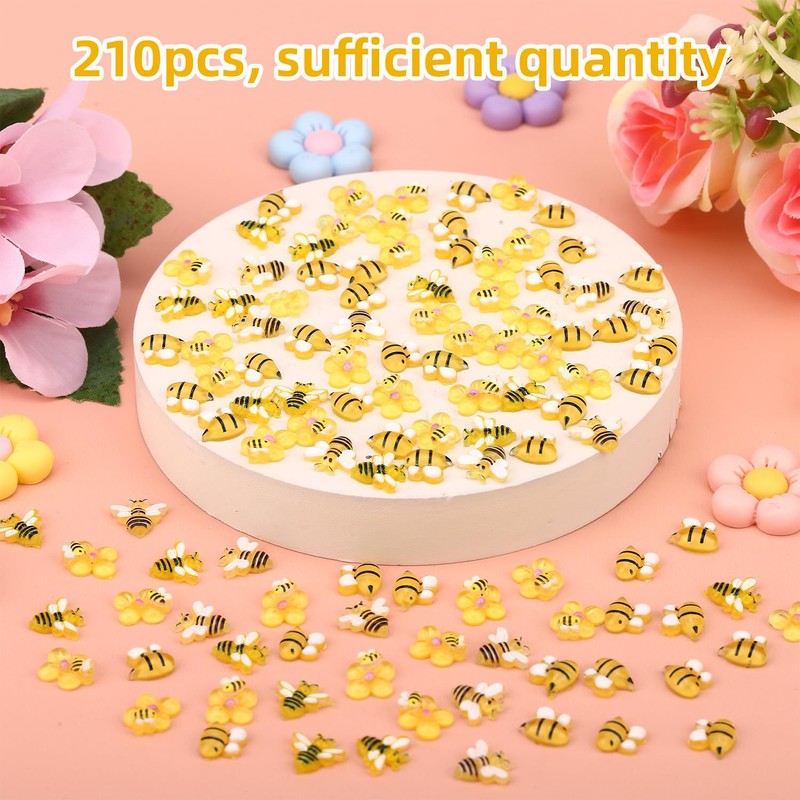 Lyreh 210pcs Mini Bees Figures, 3 Styles Miniature Resin Yellow