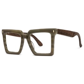 Zeelool Vintage Square Wood Arm Eyeglasses Frame for Men with Non-prescription Clear Lens ZJGX320783-02 Grey
