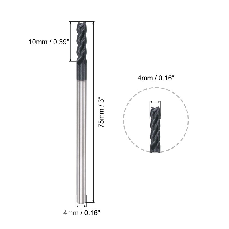 sourcing map Square Nose End Mill, 4mm Tip Dia Solid