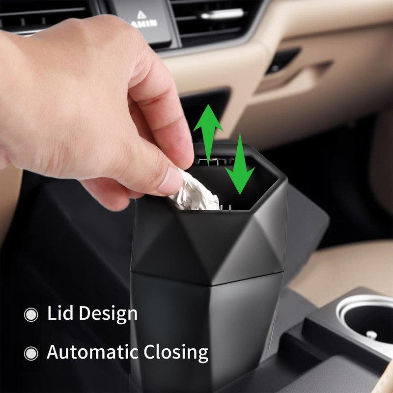 ZUYIST Car Bin Interior, Car Rubbish Bin with Lid, Mini