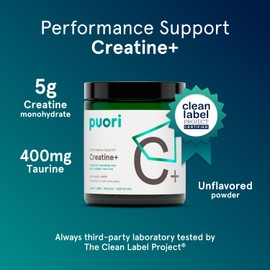 Puori Puori Creatine Monohydrate Powder with Taurine - Unflavored Creatine Powder, Pre-Workout Supplement for Men & Women - Muscle Builder, Enhanced Workout Performance & Strength Building - 60 Servings