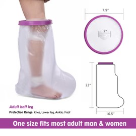 MEDOTS Purple Adult Half Leg Cover Protector for Shower Reusable 100% Waterproof Cast Covers for Shower half Leg Tight Seal Keeps Cast and Bandage Dry