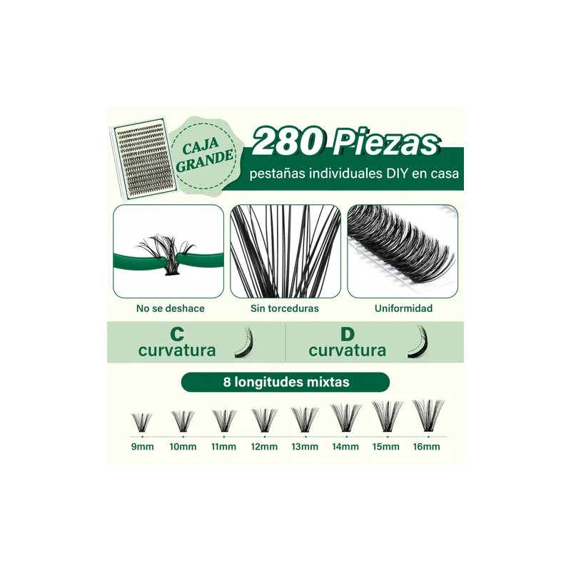 Kit de Extensiones de Pestañas KEYYOU 40D Mink Sintético para
