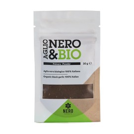 NERO FERMENTO NB Polvere di Aglio Nero prodotto con Aglio Nero Biologico, 30 gr, Made in Italy, Senza Conservanti, Antiossidante, Aromatizzatore Alimentare per tutti i piatti, dolci, cocktail