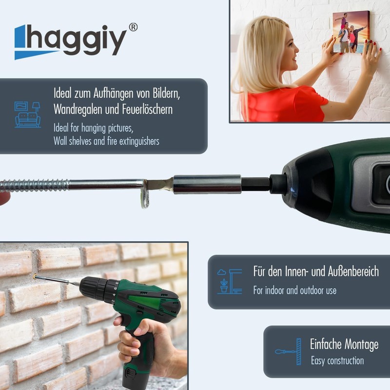 Haggiy Slotted Screw Hooks, Galvanised, Straight (Pack of 25), silver