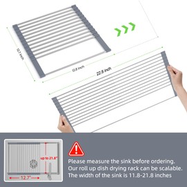BBXTYLY Expandable Roll Up Dish Drying Rack Up to 22.8''with 2 Storage Baskets,Over The Sink Kitchen Rolling up Dish Drainer Drying Rack, Foldable,Rollable,for Kitchen Dishes(Expandable Width Size)