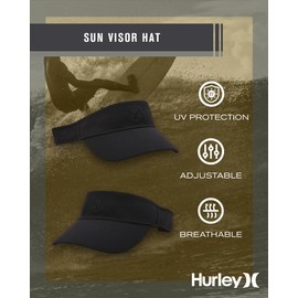 Hurley Women's Sun Visor Hat - UV Protection Square Curved Bill Adjustable Snap Athletic Golf Tennis Visor for Outdoor, Black