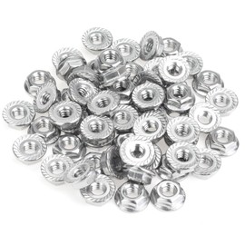 HELIFOUNER 50 Pieces 1/4”-20 Flange Nuts, Serrated Flange Hex Lock Nuts Assortment Kit, 304 Stainless Steel (18-8), Bright Finish, Coarse Thread