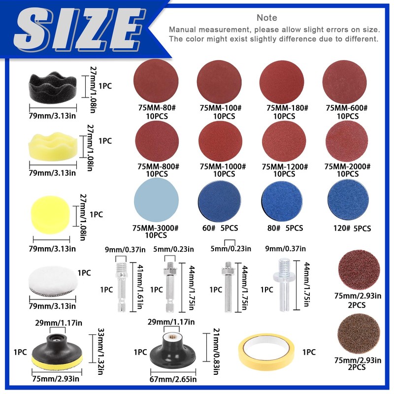 Glarks 120Pcs Sanding Discs Assortment Kit, 3 Inch Quick Change