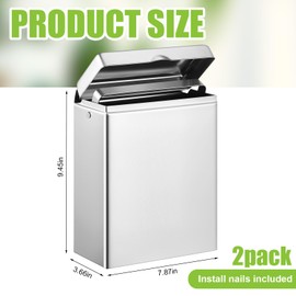 Tioncy 2 Pcs Sanitary Napkin Receptacle Wall Mounted with Sanitary Napkin Receptacle Liner Frame Tampon Holder Stainless Steel Disposal Receptacle Sanitary Bin for Bathroom Restroom (Natural Color)