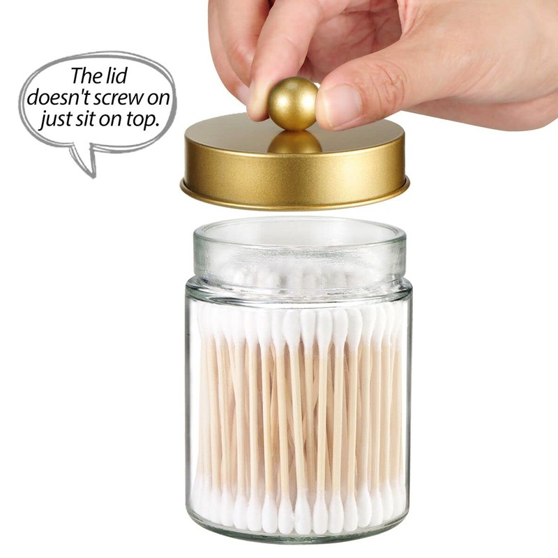 Apothecary Jar Canisters Bathroom Vanity Organizer - Qtip Holder Storage