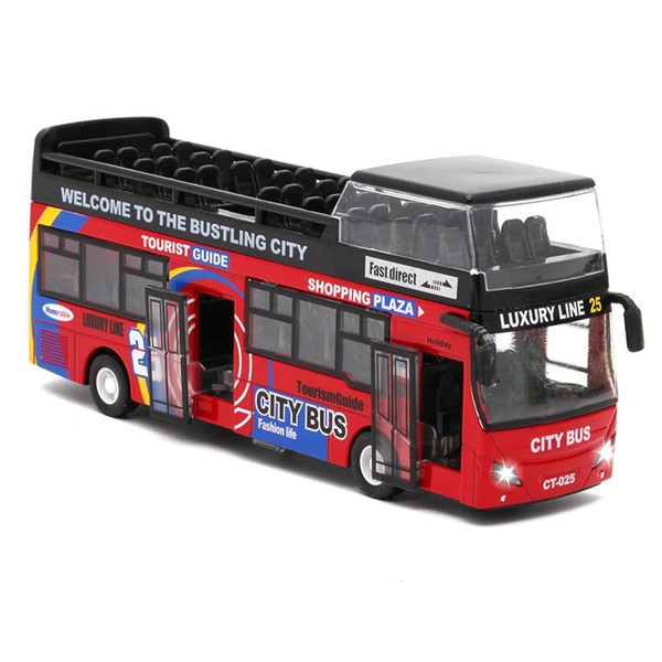 Crelloci London Double Decker Bus Toy-1:32 Scale Die Cast Model Stagecoach Buses Pull Back City Bus Kids Play Vehicle with Light and Sound for Kids Age 3 4 5 6 Years Old Boys Girls (Red)
