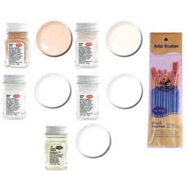 Make Your Day White Enamel Paint Variety, Cream, Light Ivory, Gloss White, Flat White, and Thinner 1/4 oz (Pack of 9) Paint Brushes