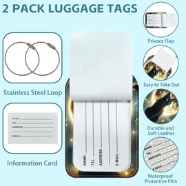 iapodiad 2 Pack Cute Luggage Tag for Suitcases Black Cat and Sky Leather Luggage Tags with Stainless Steel Loop Privacy Flap Name Tags,Men and Women Travel Bag Suitcase Tags