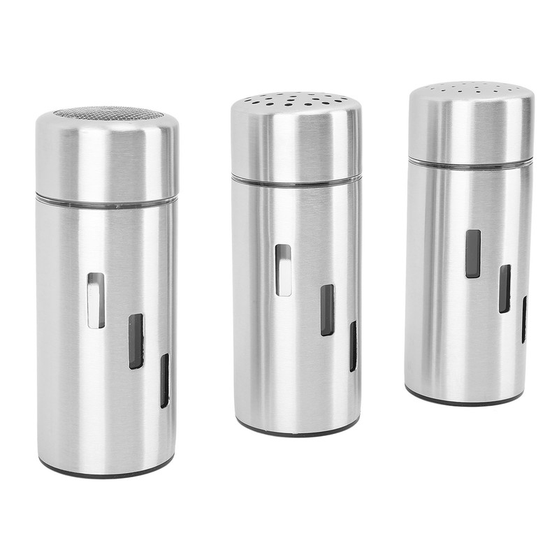 3Pcs Salt and Pepper Shakers Set Stainless Steel 3 Sizes