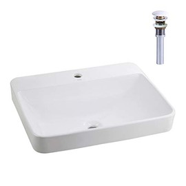 WinZo WZ6123D Drop-in Bathroom Vessel Sink Rectangular Semi-recessed Vanity Basin Included Porcelain Pop Up Drain White