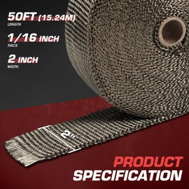 DNA MOTORING Exhaust Heat Wrap with 5 PCS Stainless Steel Locking Ties, 2" x 50' Fiberglass Exhaust Heat Insulation Tape for Car Motorcycle, 2 Roll, Titanium, WRAP-50-ZIP-TT-2P