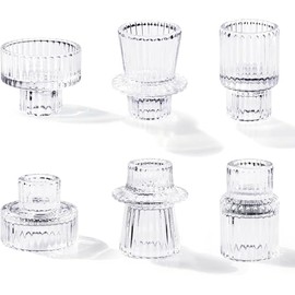 Juego de 6 Porta Velas Decorativas para Mesa, Portavelas de Perlas Transparentes para Decoración de Bodas, Cenas y Fiestas