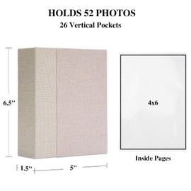Hiwhy Linen 4x6 Photo Album 2 Packs, Each Hardcover Small Insert Bookshelf Photo Albums for 52 Photos, Ideal for Kids Wedding Travel, Beige