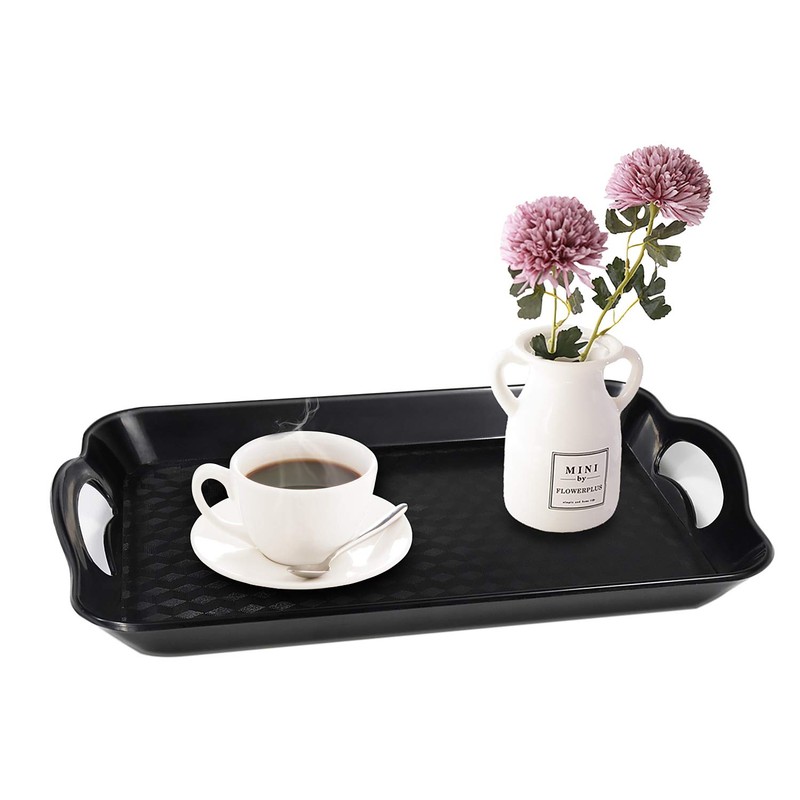 Plastic Tray with Handles, 2 Pack Multi-Purpose Rectangular Non Slip