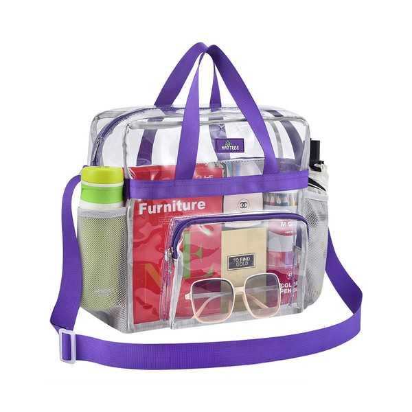 MAY TREE Clear Bag Stadium Approved 12×6×12, Clear Stadium Bag for Women and Men, Clear Lunch Bag for Work Travel Sport Office, Clear Tote Bag Stadium Approved with Non-Removable Straps - Purple