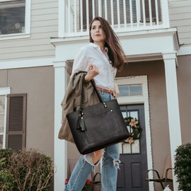 S-ZONE Women Vintage Genuine Leather Shoulder Tote Bag Large Work Handbag Purse