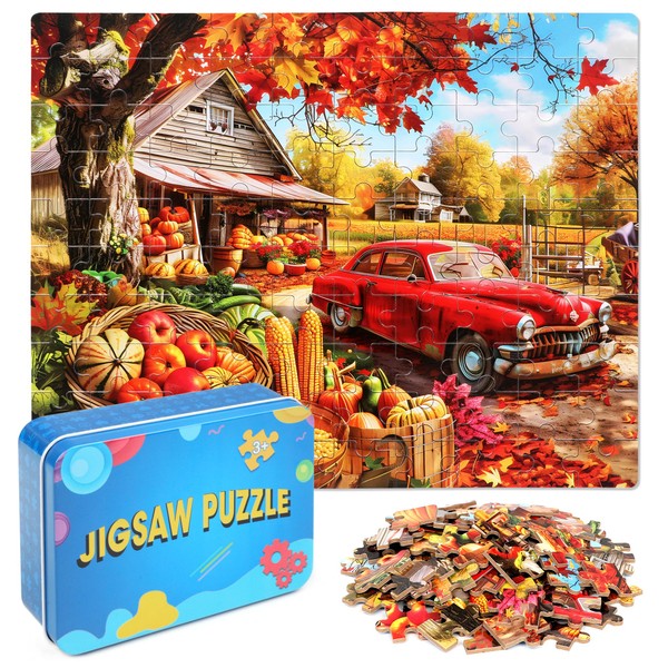 LELEMON Autumn Jigsaw Puzzles in a Metal Box 100 Pieces