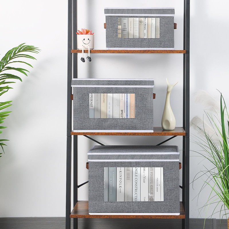 OUTBROS Storage Box with Lid, Transparent Window Organiser Box, Foldable