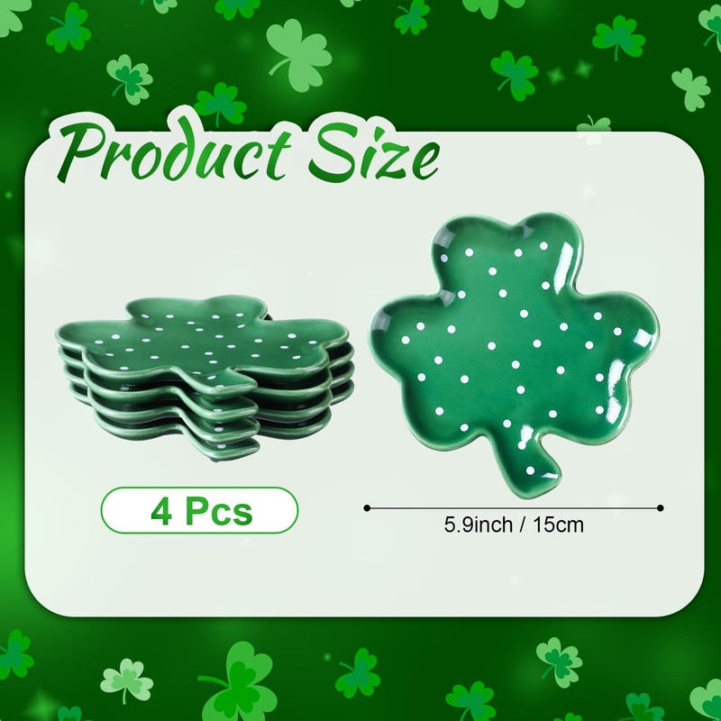 FillTouch 4 Pcs 5.91'' St. Patrick's Day Ceramic Shamrock Plates