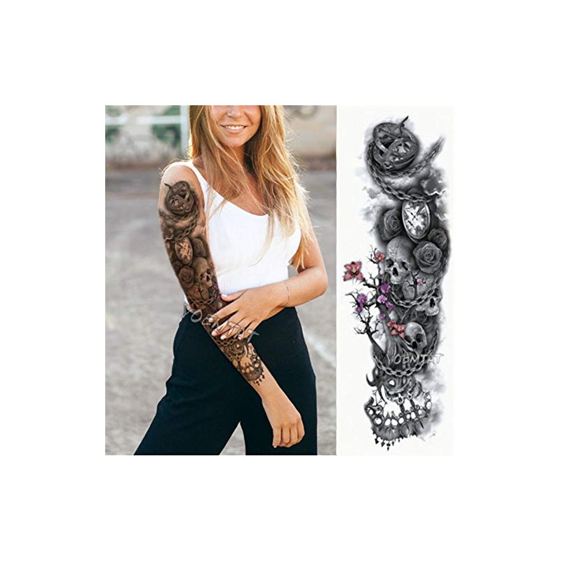 EROSPA® Temporary Tattoo Sheet - Skull / Roses / Compass