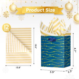 Ranfashiong 12 Pcs Sets 4.7”x4“x2.3” Small Bag with Tissue Paper Mini Gift Bags with Handles for Christmas, Birthday, Wedding, Baby Shower (Blue)