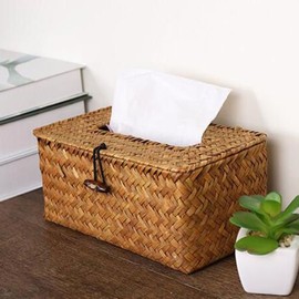Vintage Natural Straw Weave Woven Facial Tissue Holder Box Napkin Holder Cover Case Dispenser (Brown)