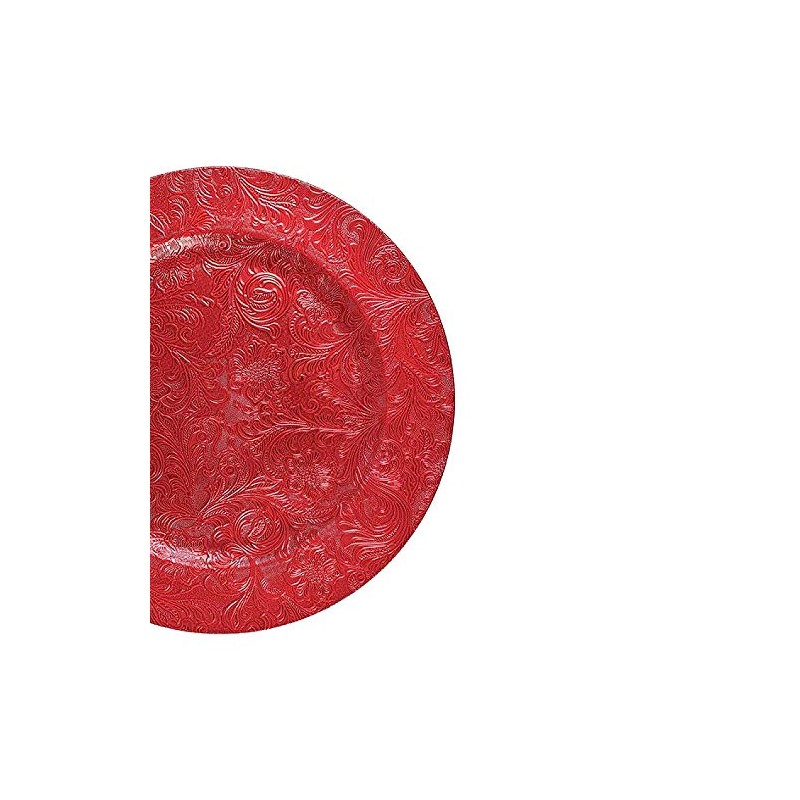 6 Embossed Decorative red Round Charger Plates Christmas Xmas Dining